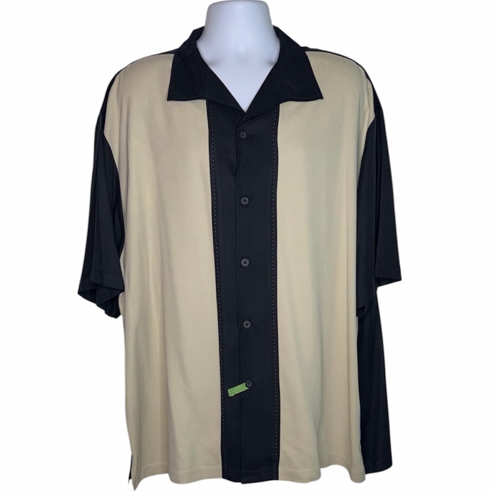 NAT NAST Luxury Originals 100% Silk Bowling Shirt Short Sleeve Wheat Black XXL